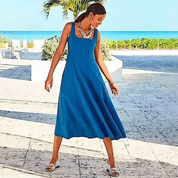 New Lilly Pulitzer Calina Linen Maxi Dress Barton Blue Size 4 - Picture 6 of 6